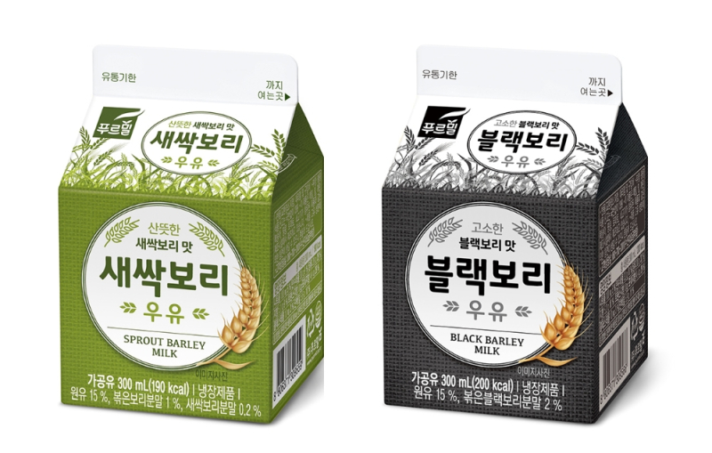 유제품 전문기업 푸르밀이 신제품 ‘새싹보리우유’와 ‘블랙보리우유’ 2종을 출시했다. 사진=푸프밀
