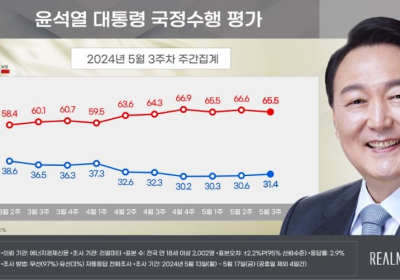 尹 대통령 지지율 31.4%…국민의힘 35.0%, 민주당 34.5% [리얼미터]